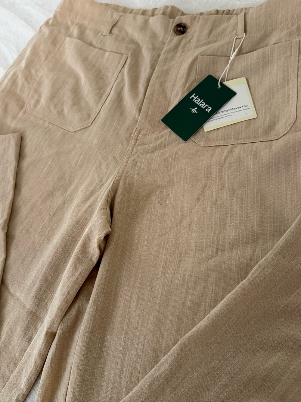 Halara Womens Large Wide Leg Pants Beige Tan High Rise NWT Linen Look